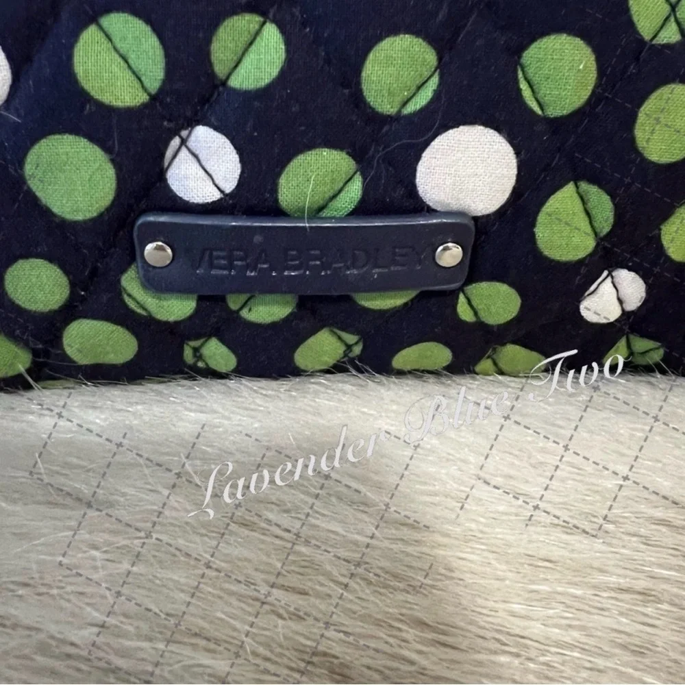 VERA BRADLEY Lucky You Lucky Dots Navy Green White Zip Lined Cosmetic Case 2015
